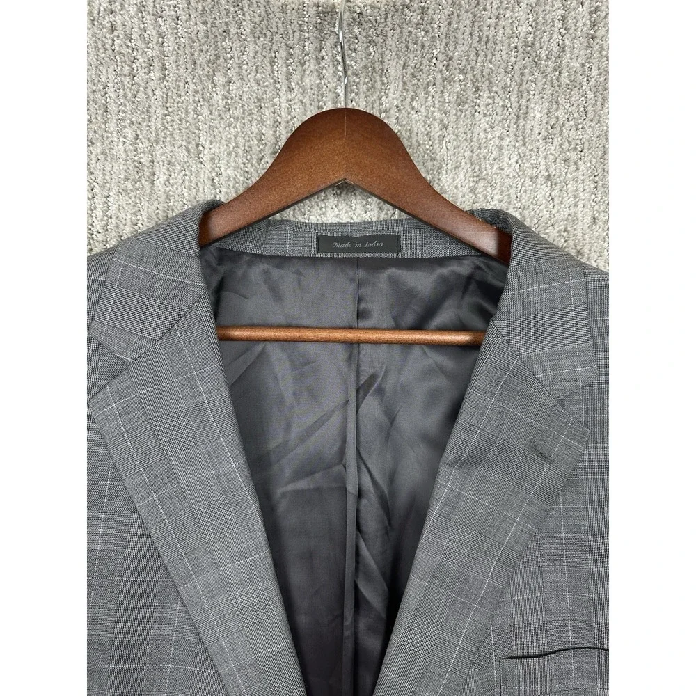 Lauren Ralph Lauren Blazer Mens Size 52R Gray Windowpane Plaid Suit Jacket Wool